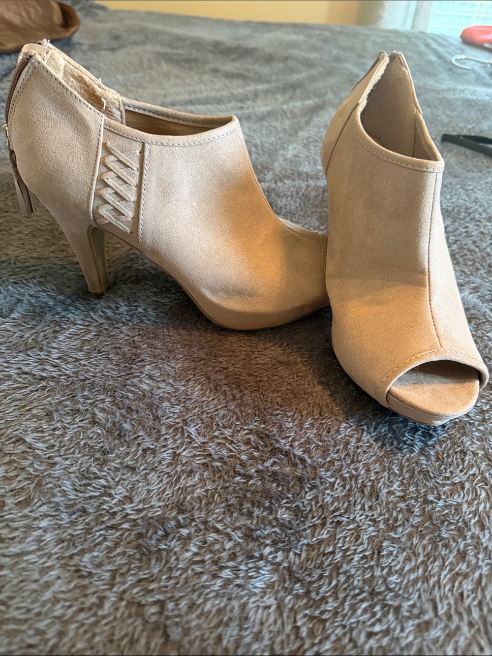 Madden Girl Beige Peep-Toe Ankle Booties